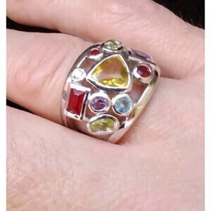 Lia Sophia NEW Panorama Silver Mosaic Ring Purple Blue Red Yellow Cut Crystals 8